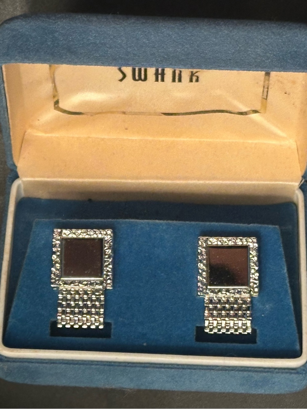 Engrave-able Silver Tone Wraparound Mesh Watchband Vintage SWANK Cuff Links